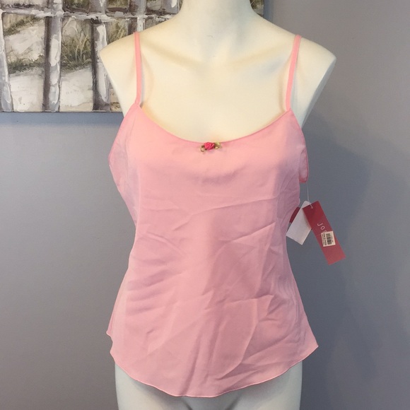 Natori Tops - NWT Natori Sheer Pink Crop Tank Cami Rose Detail M
